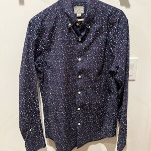 J. Crew Dark Blue Floral Print Button-Down Long Sleeve Shirt